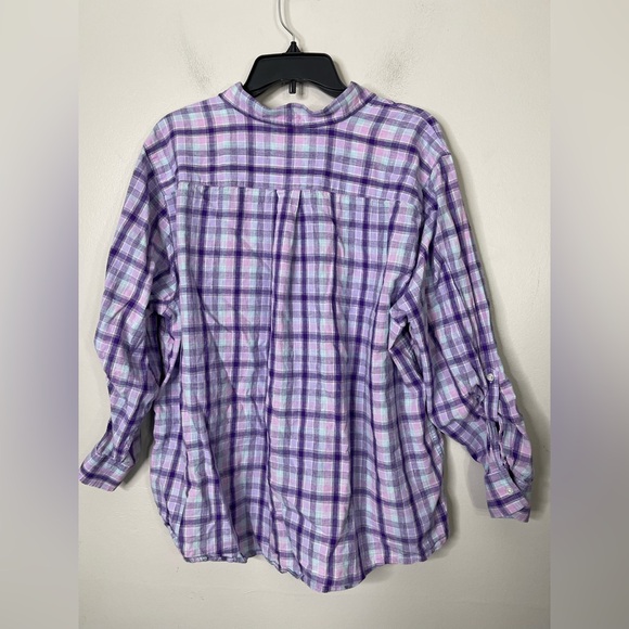Land’s End Women’s Purple Plaid Linen Cotton Blend Button Down Shirt Sz 2X - Picture 6 of 9
